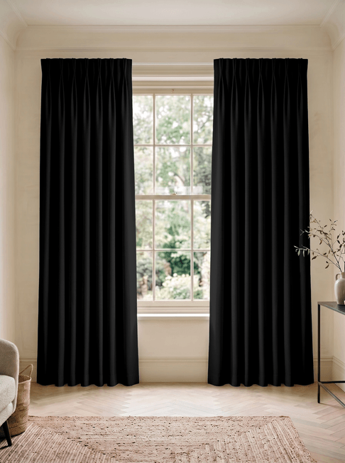 Black Chenille Double Pinch Pleat Curtains
