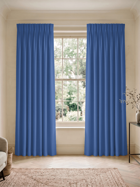Blue Chenille Double Pinch Pleat Curtains