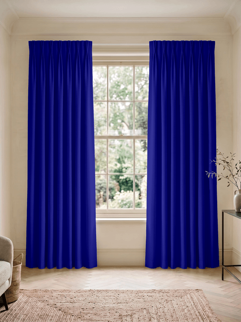 Navy Chenille Double Pinch Pleat Curtains