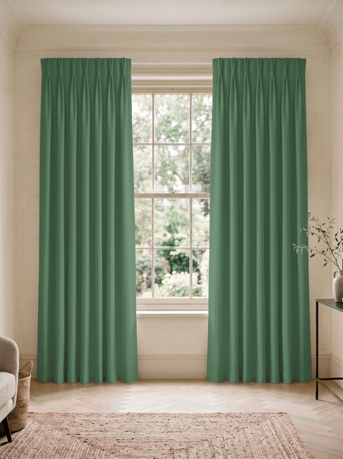 Green Chenille Double Pinch Pleat Curtains