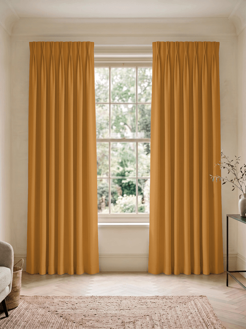 Orange Chenille Double Pinch Pleat Curtains