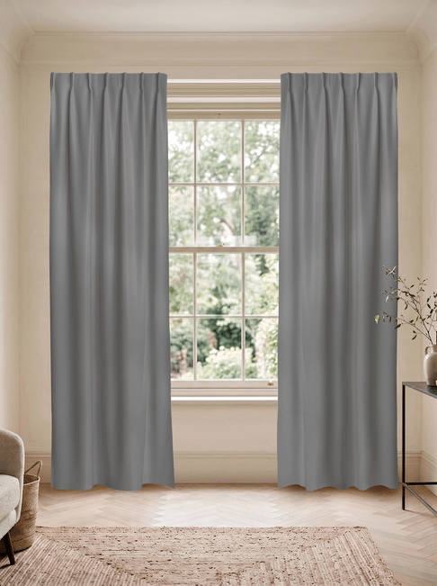 Grey Chenille Single Pinch Pleat Curtains