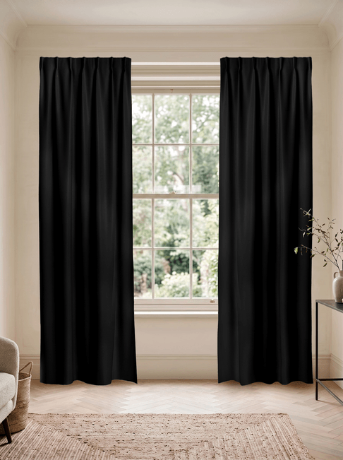 Black Chenille Single Pinch Pleat Curtains