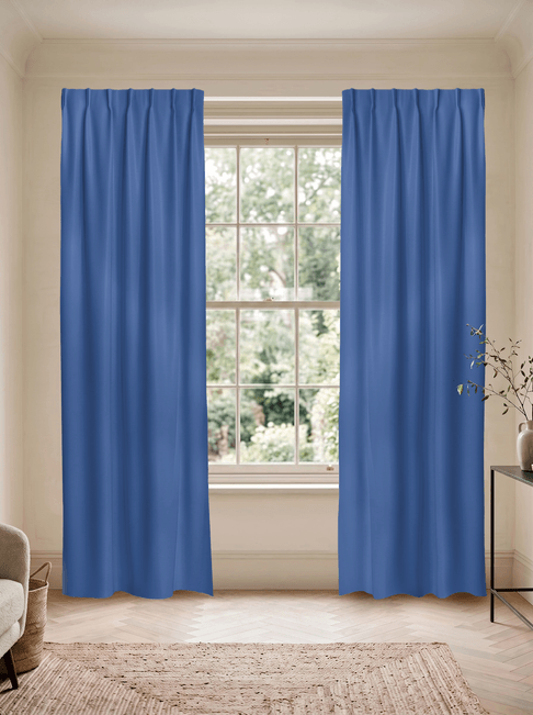 Blue Chenille Single Pinch Pleat Curtains