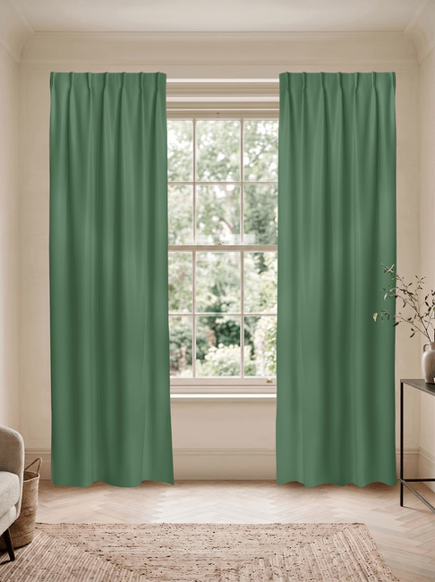 Green Chenille Single Pinch Pleat Curtains