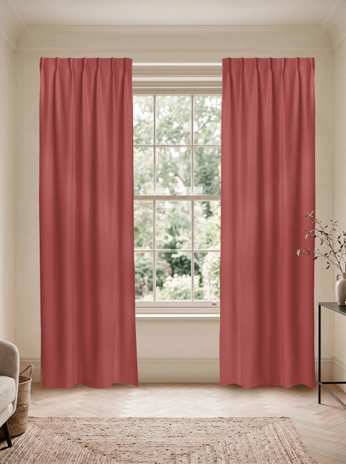 Red Chenille Single Pinch Pleat Curtains
