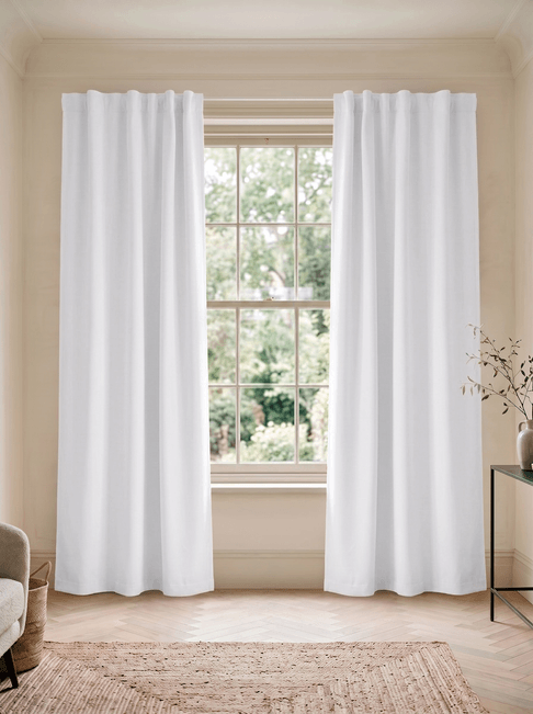 White Chenille Flat Panel Curtains