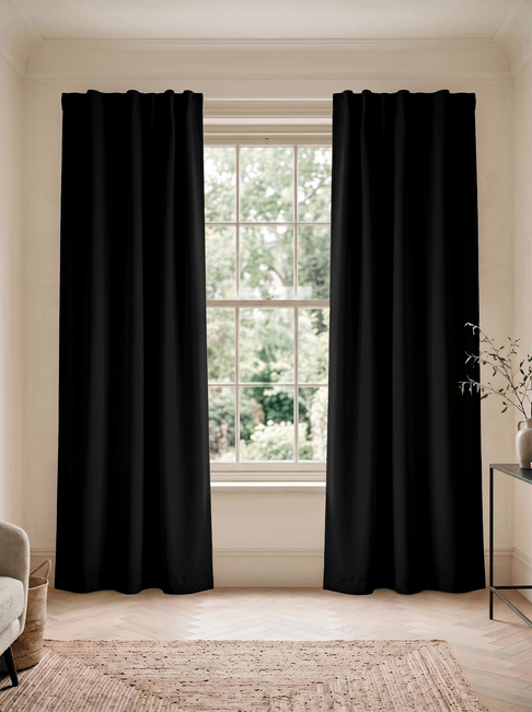 Black Chenille Flat Panel Curtains