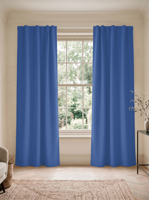 Blue Chenille Flat Panel Curtains