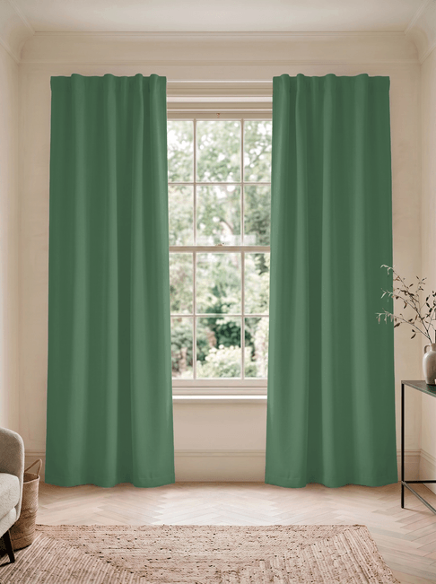 Green Chenille Flat Panel Curtains