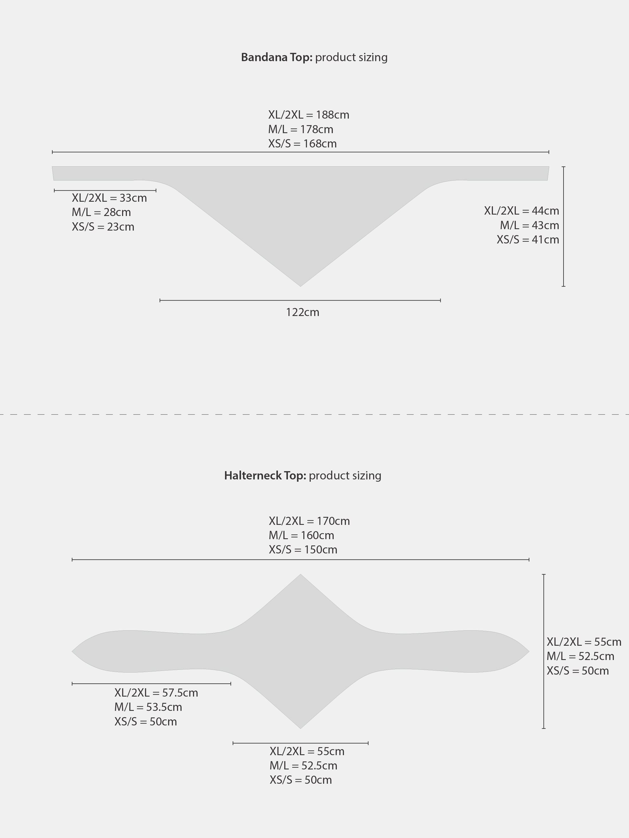 bandana top product size chart