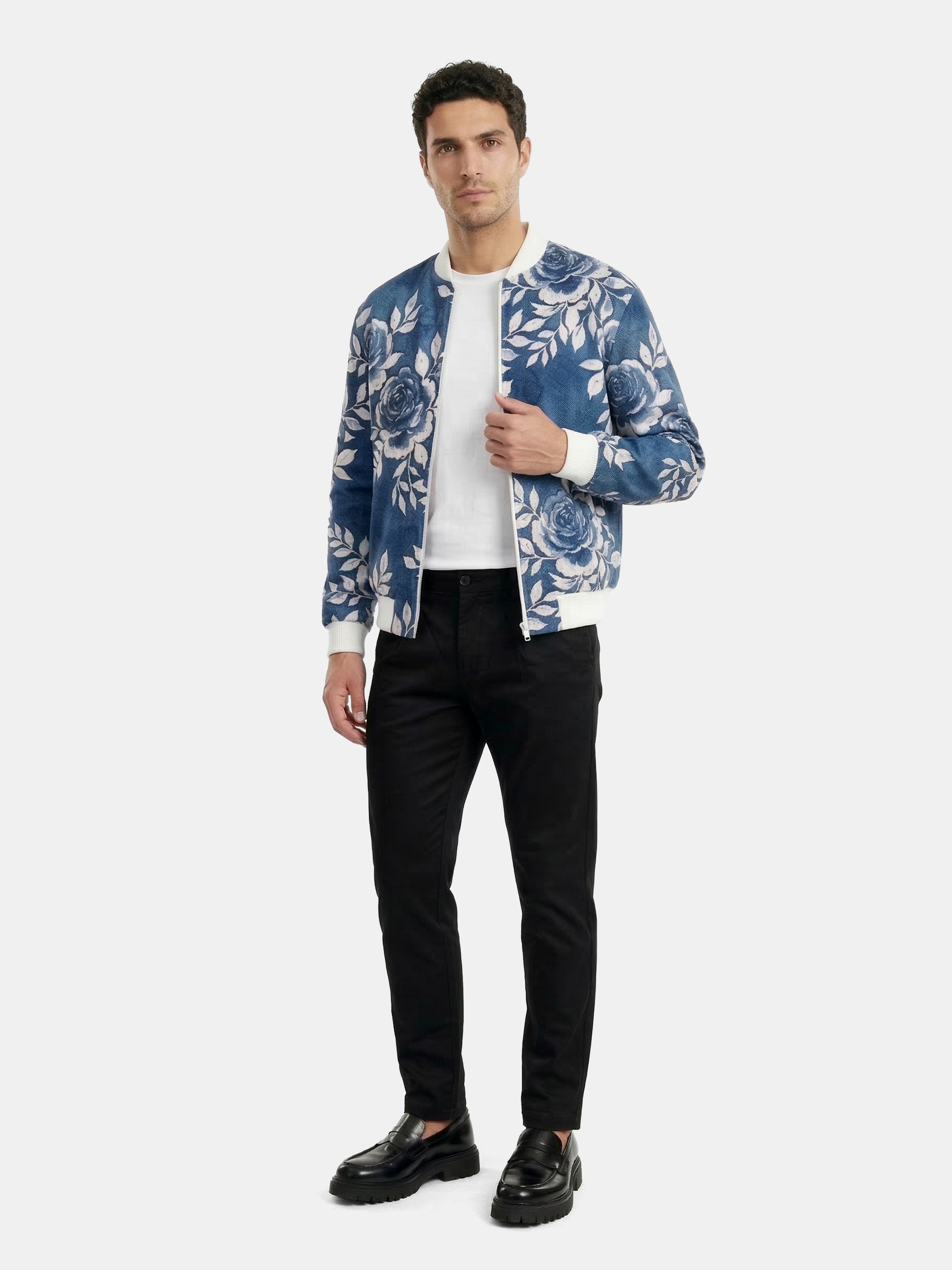 Custom denim men's bomber jacket