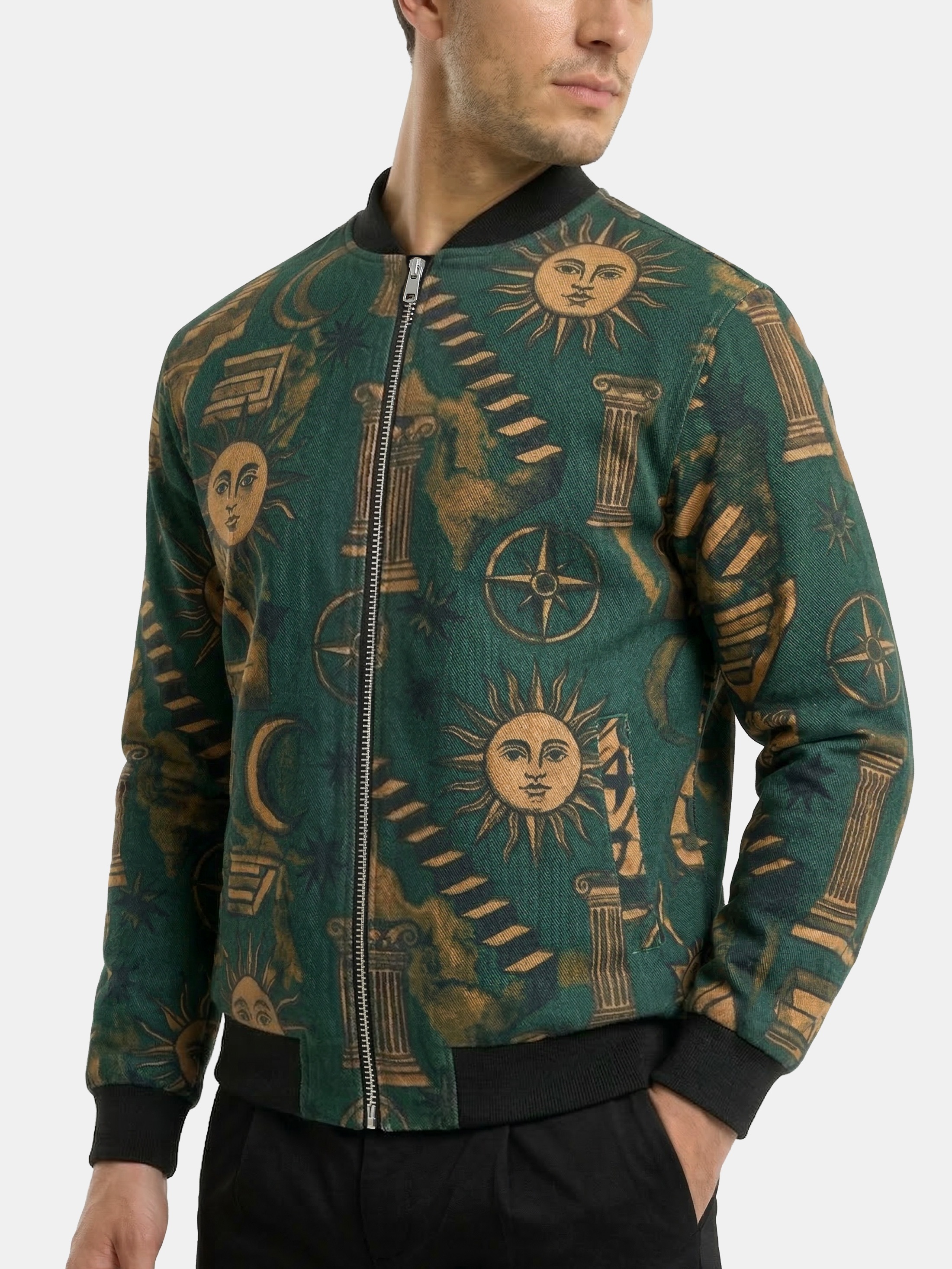 Men's Custom Printed Denim Bomber Jacket