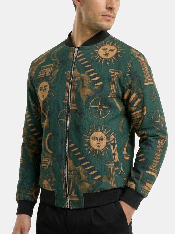 Men's Custom Printed Denim Bomber Jacket