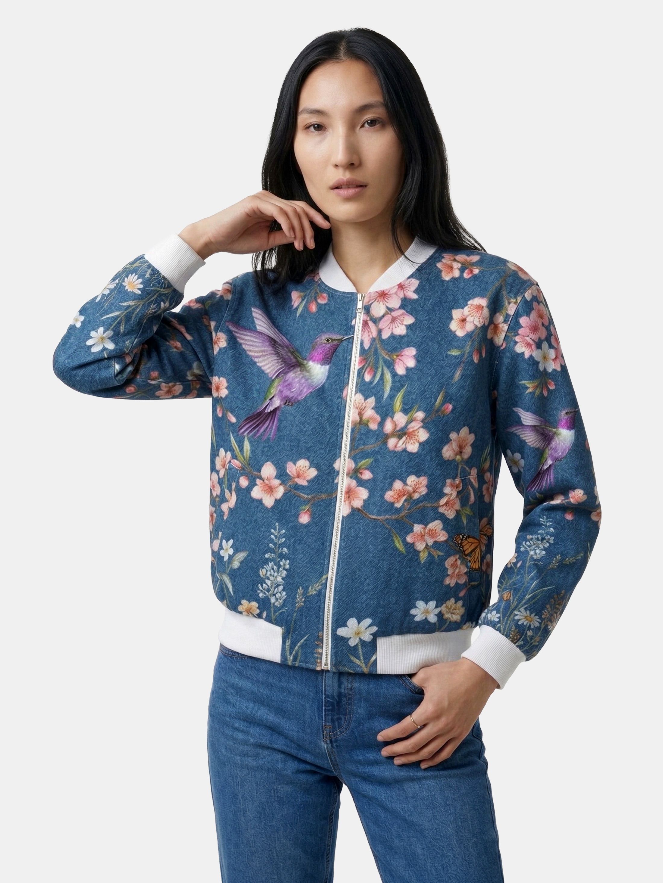 Custom Denim Ladies Bomber Jacket