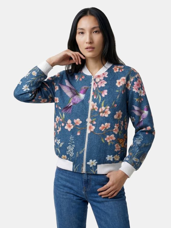 Custom Denim Ladies Bomber Jacket