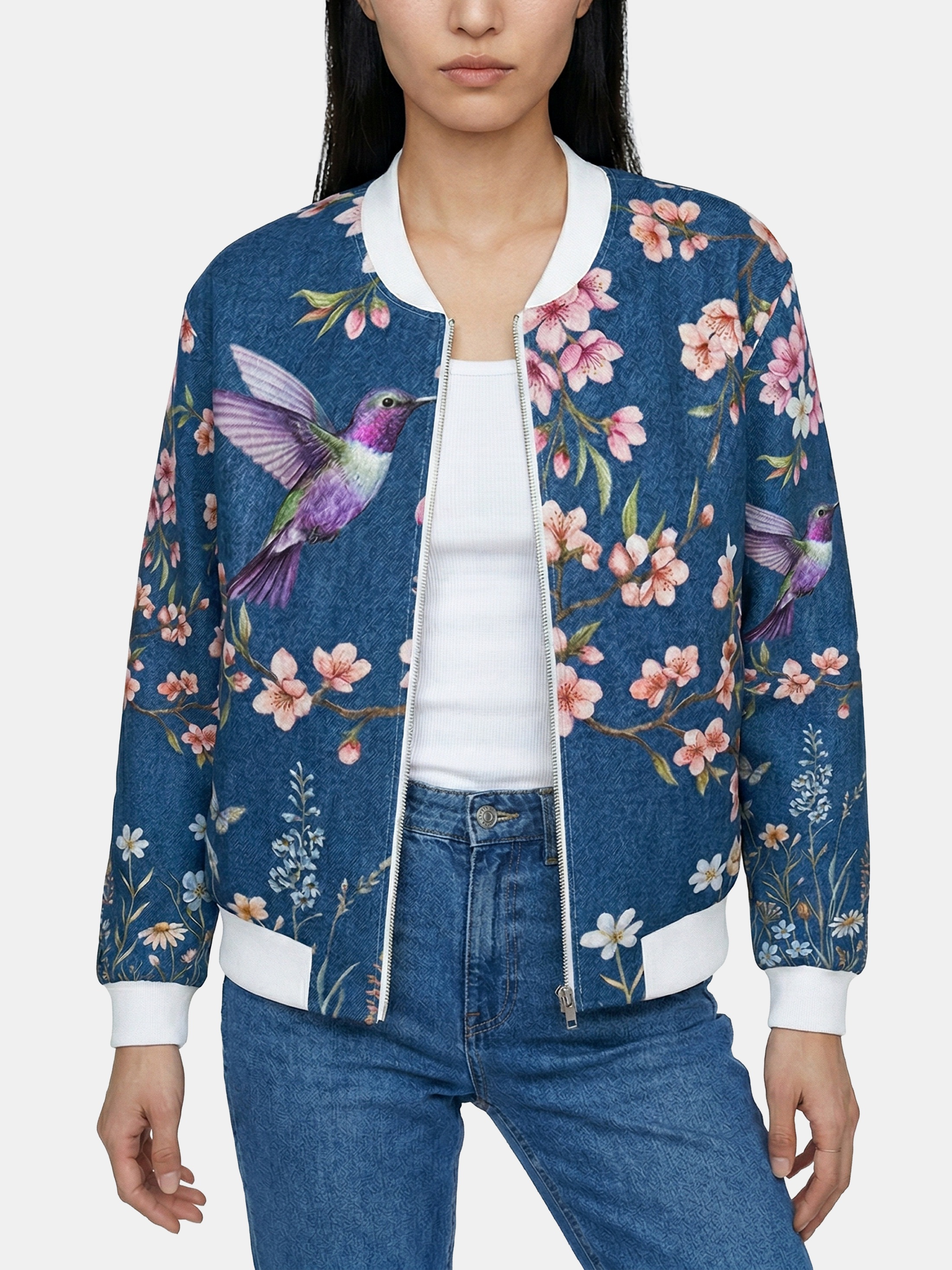 Women's Custom Printed Denim Bomber Jacket