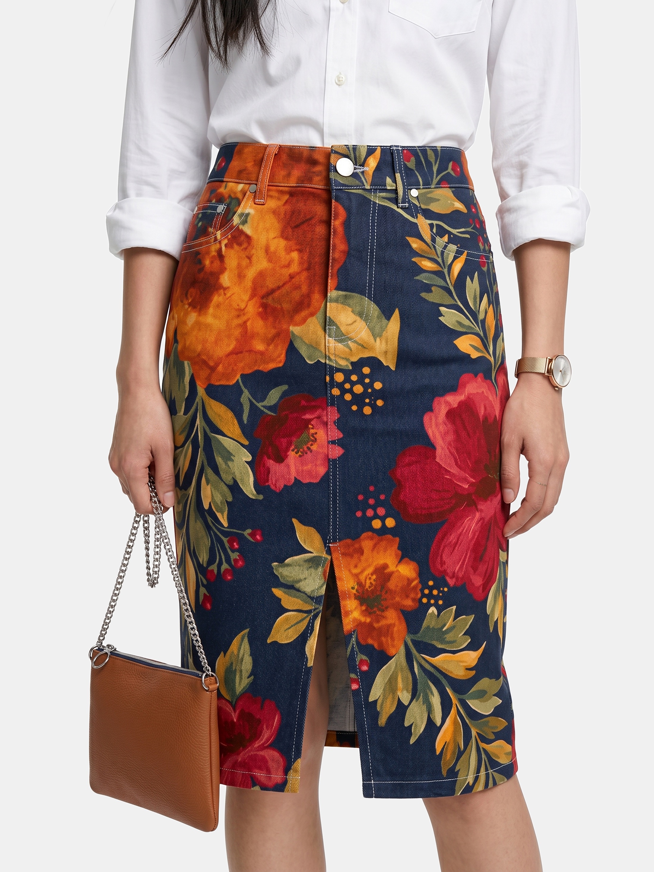 custom denim midi skirt