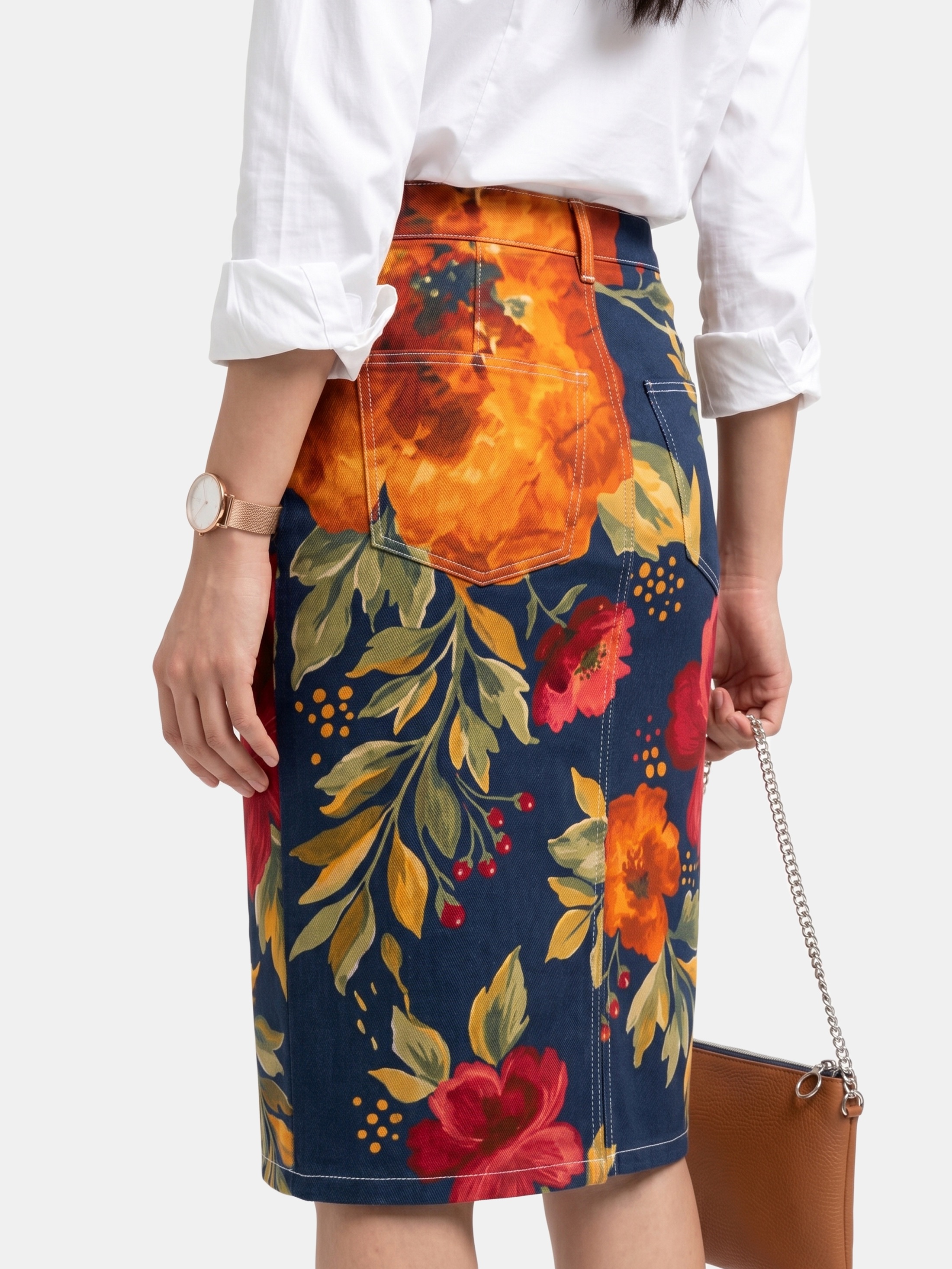 custom denim midi skirt