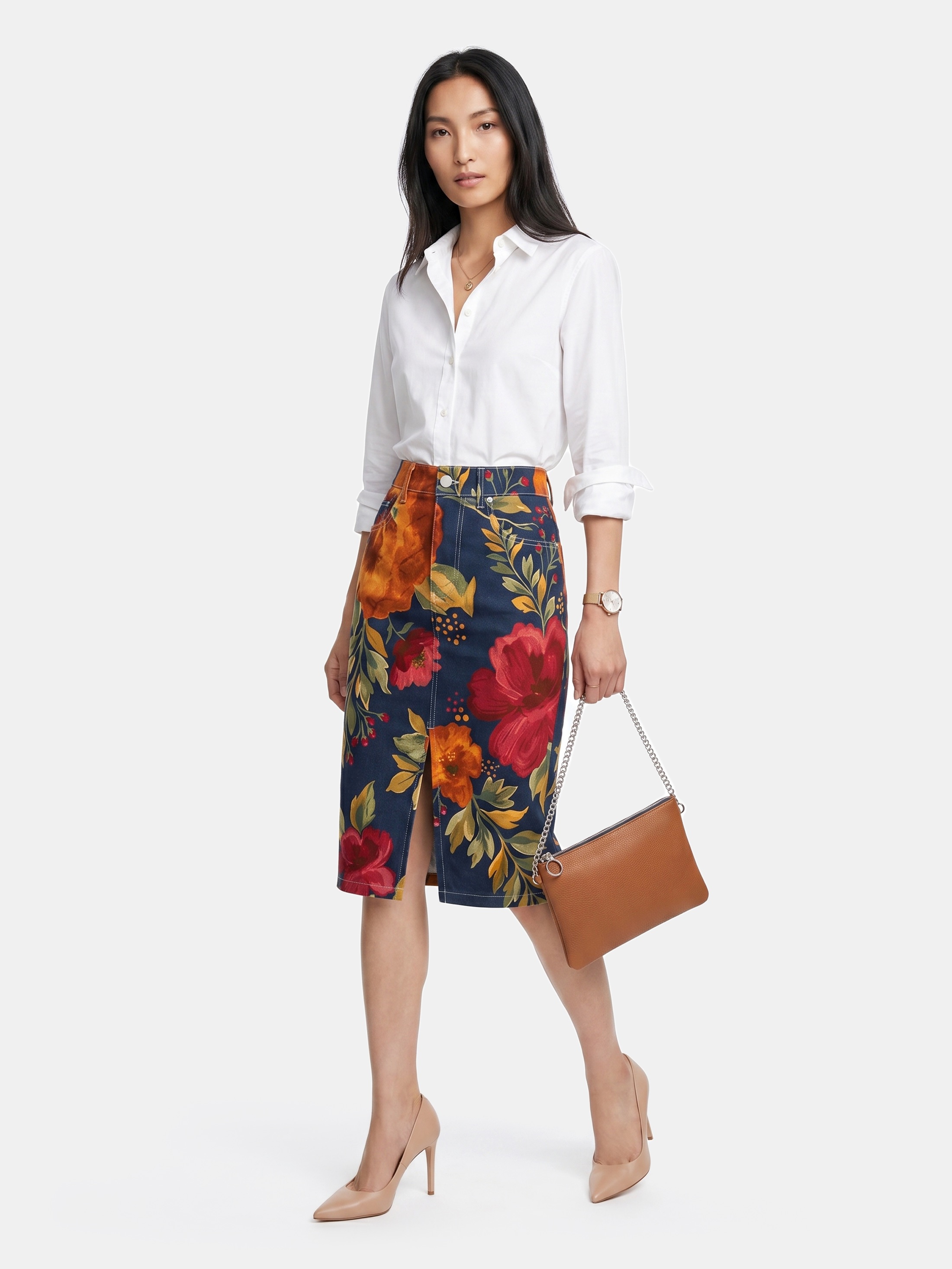 custom denim midi skirt
