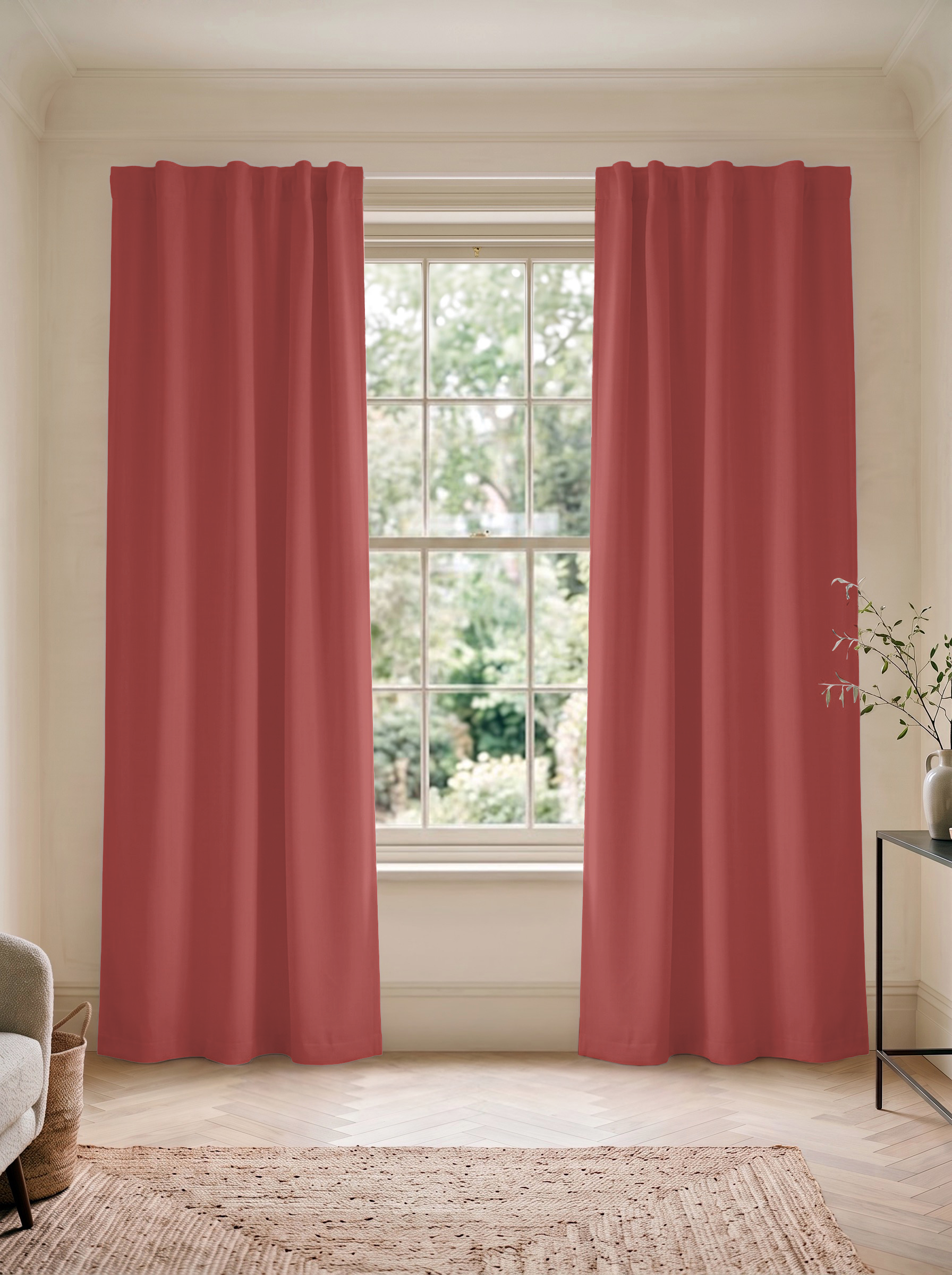 red curtains