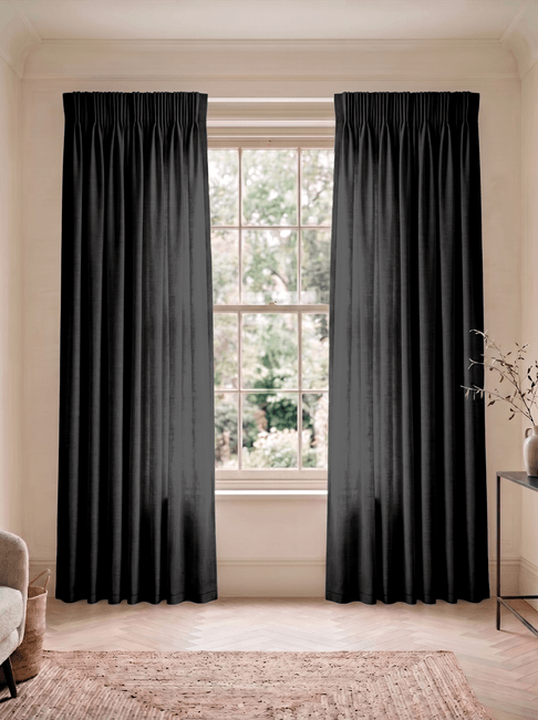Black Linen Pencil Pleat Curtains