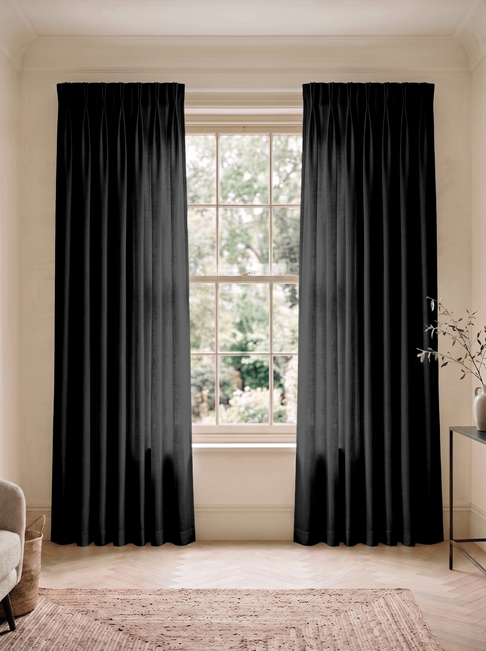 Black Linen Double Pinch Pleat Curtains