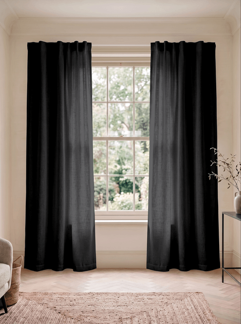 Black Linen Flat Panel Curtains