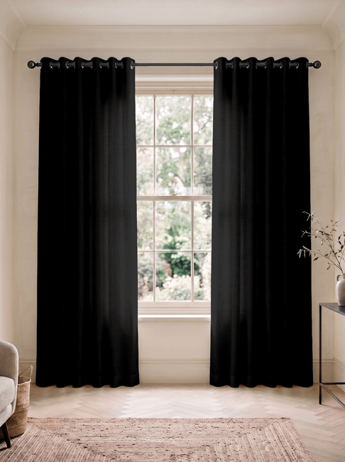 Black Cotton Eyelet Curtains