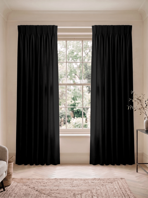 Black Cotton Pencil Pleat Curtains