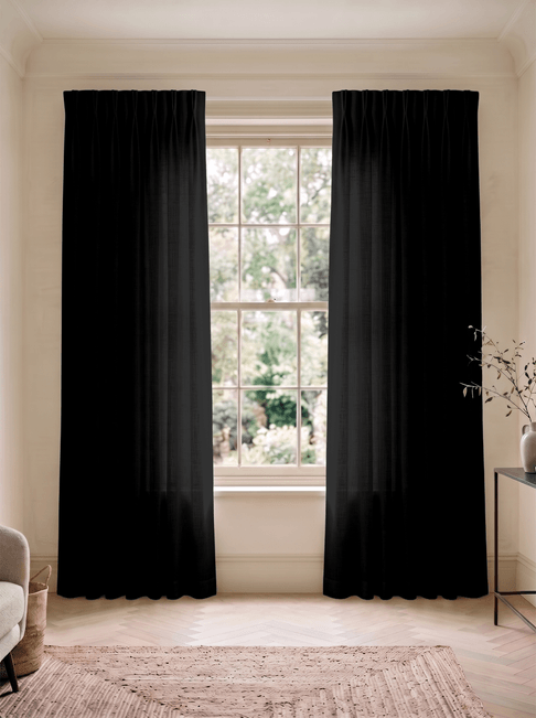 Black Cotton Double Pinch Pleat Curtains