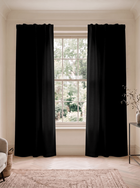 Black Cotton Flat Panel Curtains