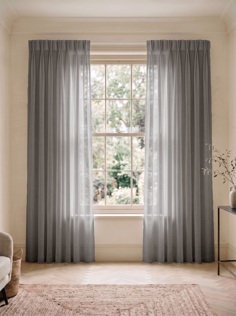 Black Voile Double Pinch Pleat Curtains