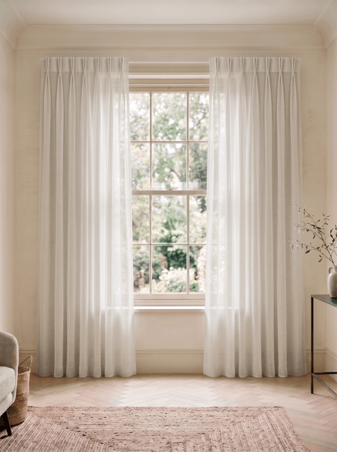 Beige Voile Double Pinch Pleat Curtains
